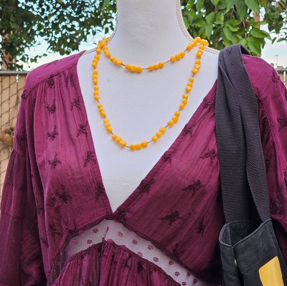 Yellow Glass Beaded Long Necklace